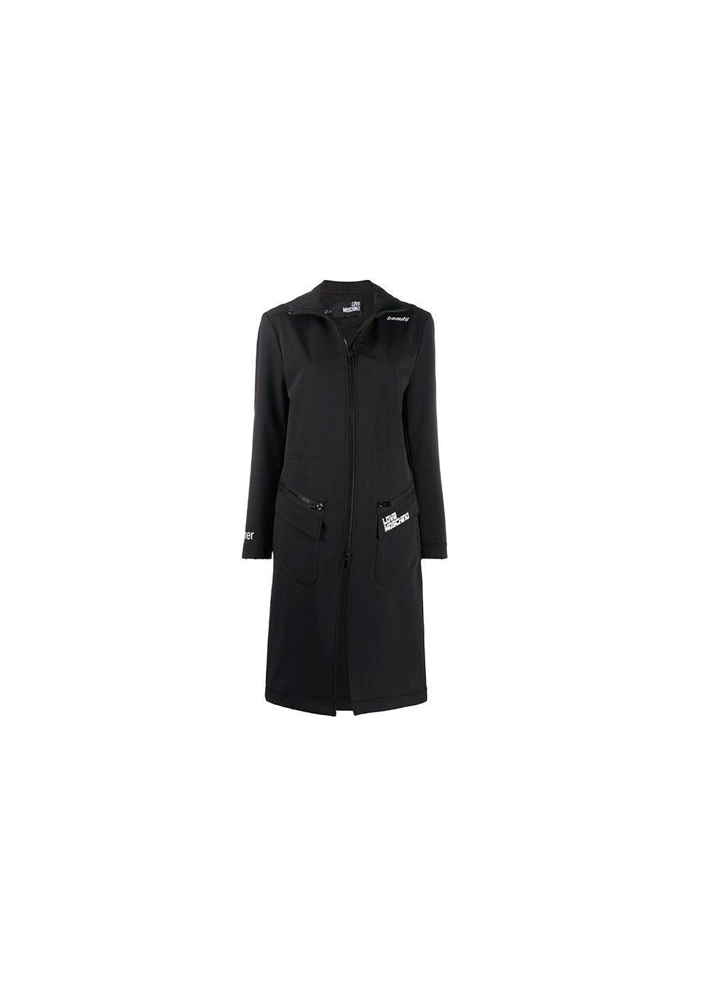 Love Zipped Logo Print Coat