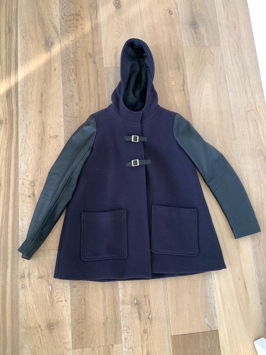 Maje Hooded Jacket W/ Leather Sleeves