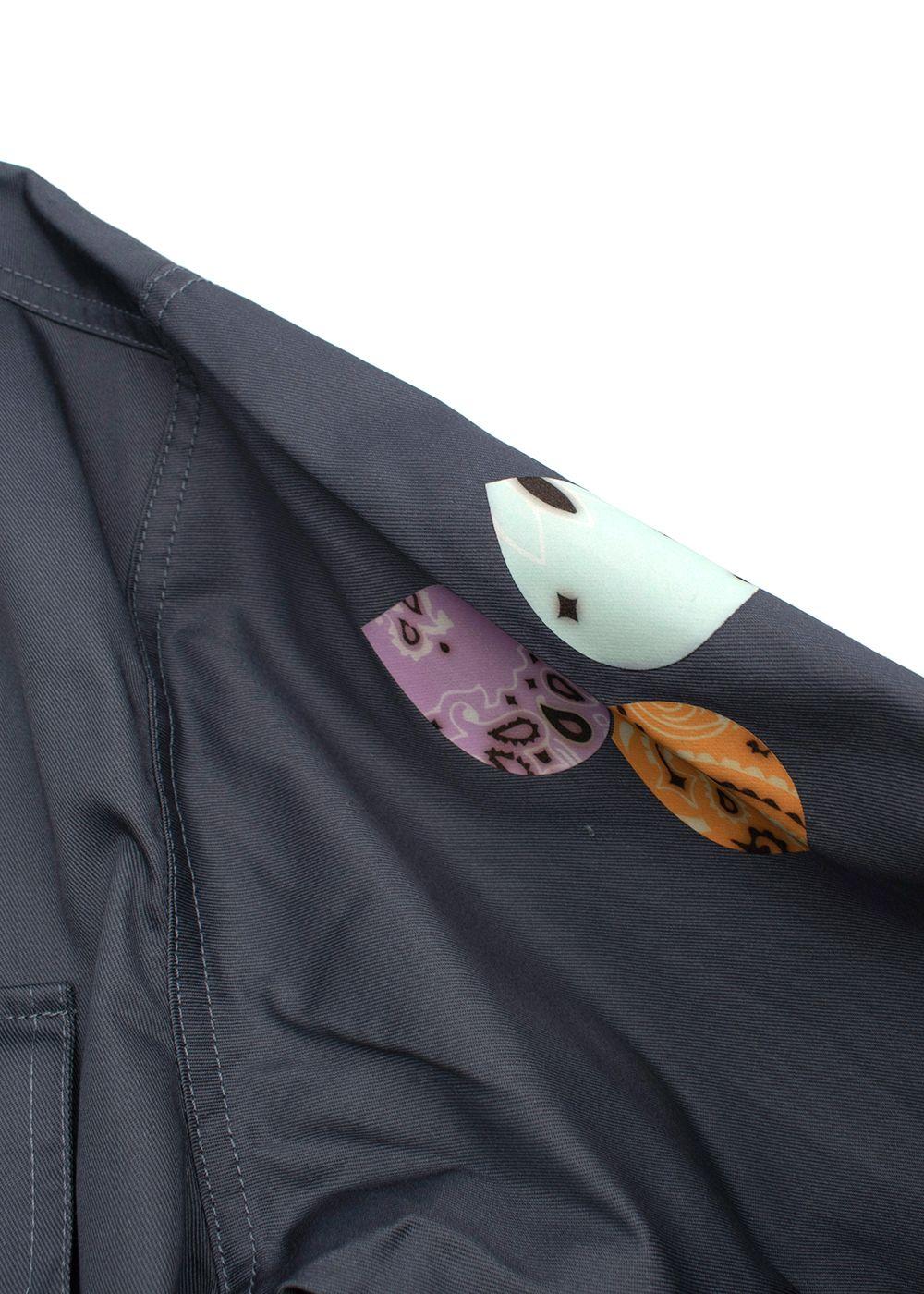 Blue-grey cotton twill printed boilersuit