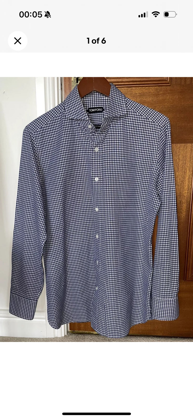 Tom Ford Navy And White Check Cotton Shirt