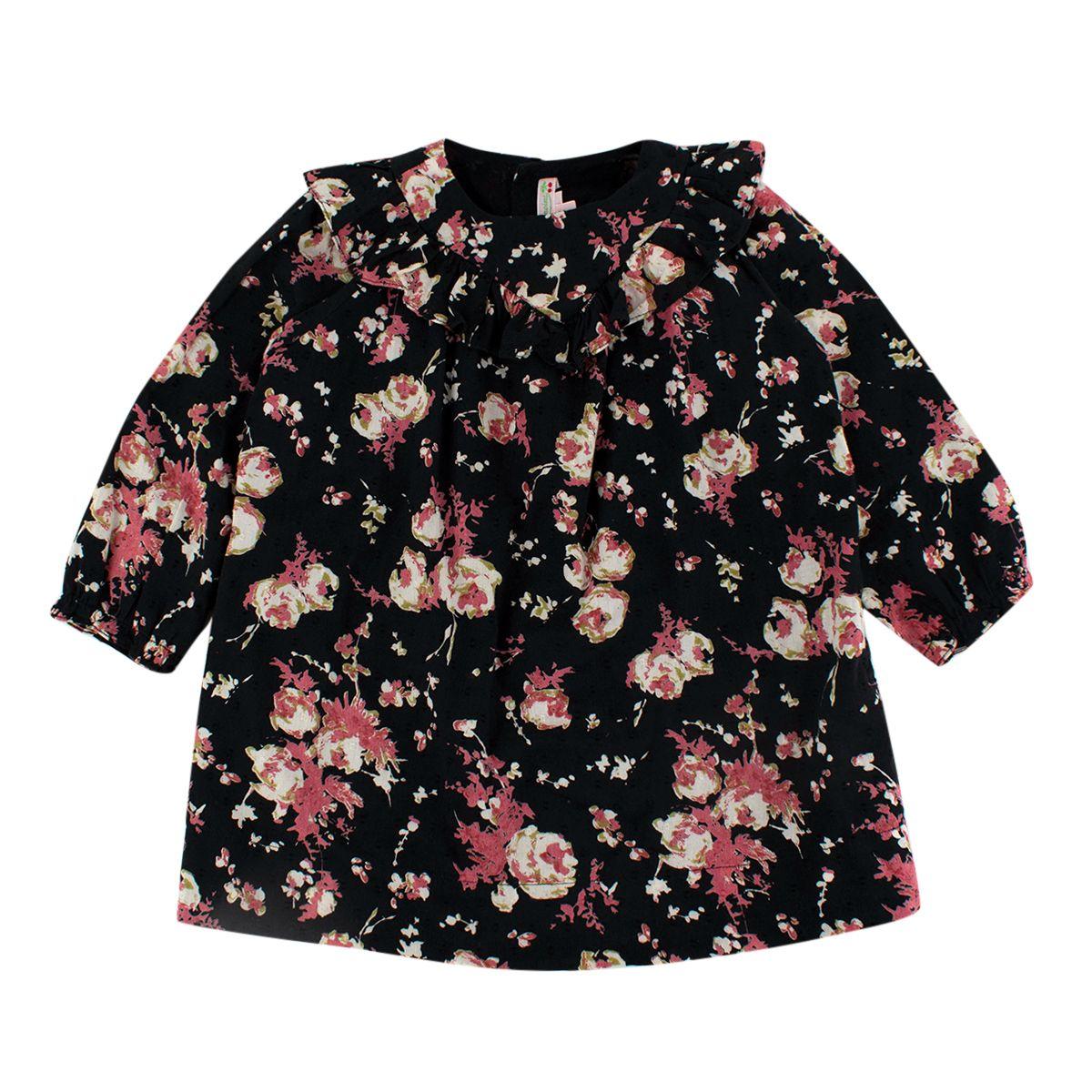 Black Floral Fil Coupe Dress