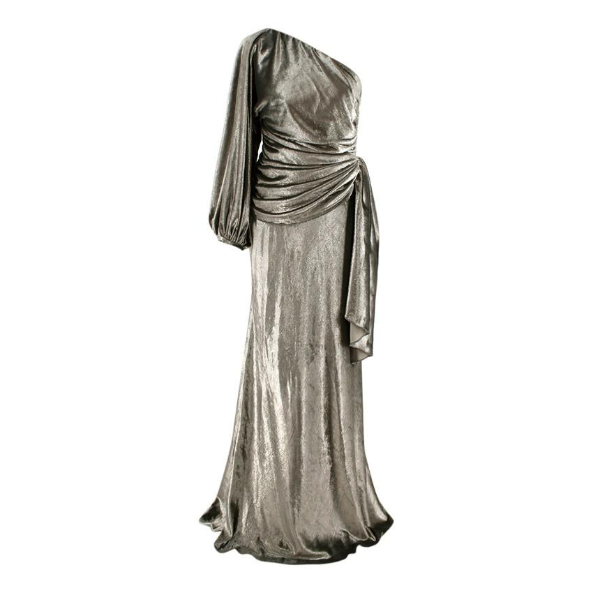 Maria Lucia Hohan Amaris Khaki Lurex Velvet One Shoulder Gown