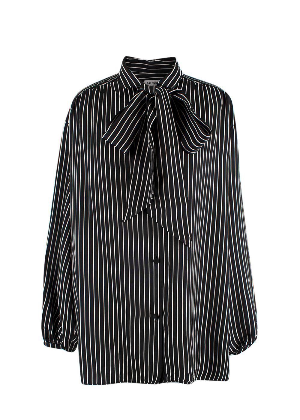 Balenciaga Black Striped Logo Oversized Shirt with Tie Detail
