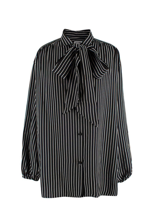 Balenciaga Black Striped Logo Oversized Shirt with Tie Detail
