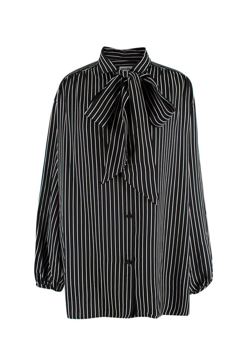 Balenciaga Black Striped Logo Oversized Shirt with Tie Detail