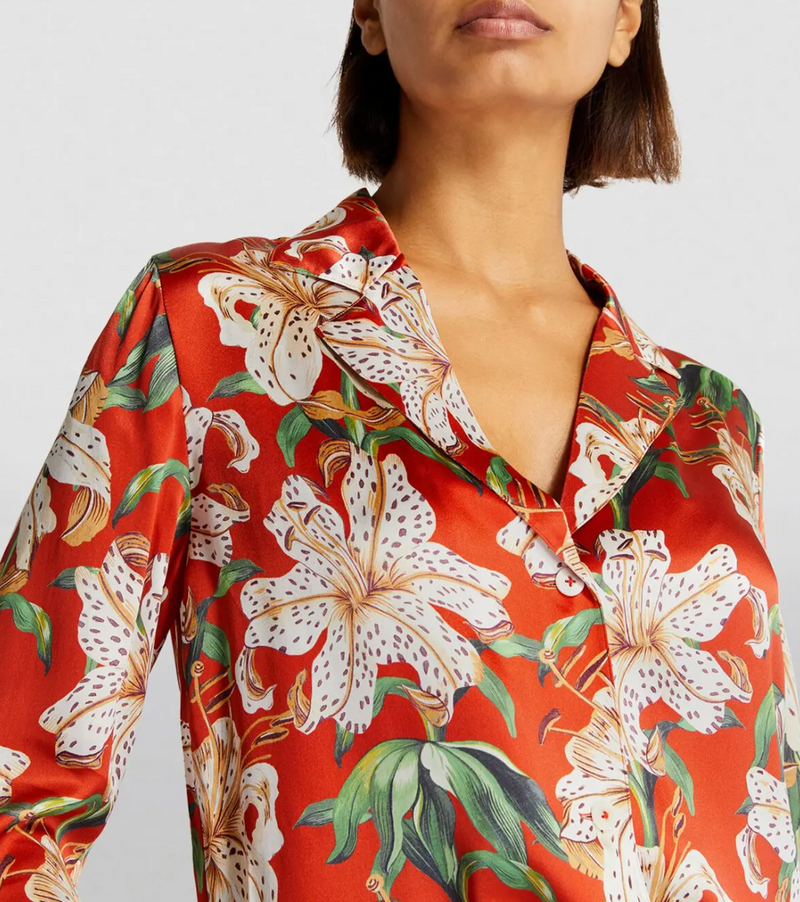 Desmond & Dempsey  Silk Lily Long Pyjama Set