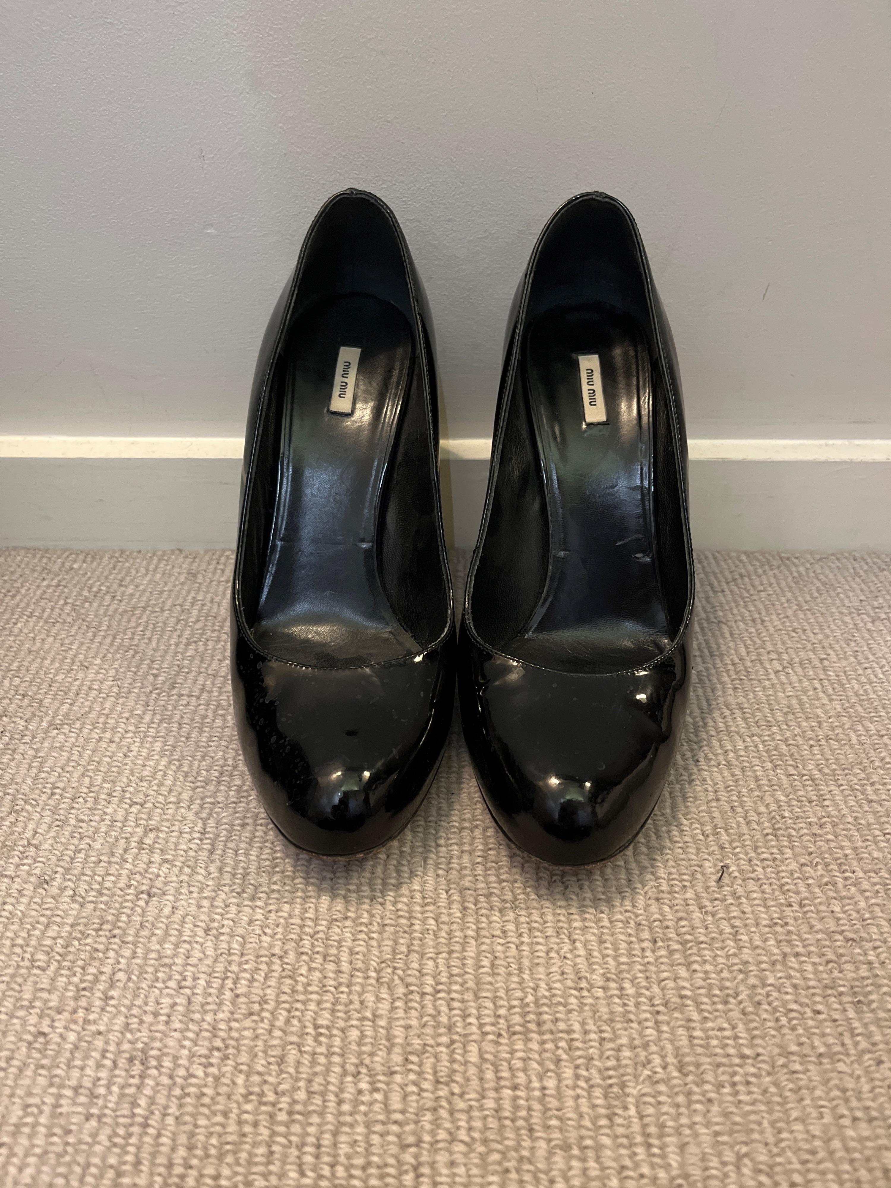 Black Patent Round Toe Pumps