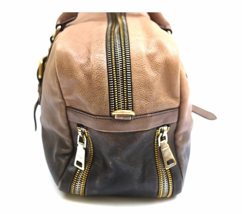 Prada Smoke Ombre Glace Zip Leather Bowler Handbag
