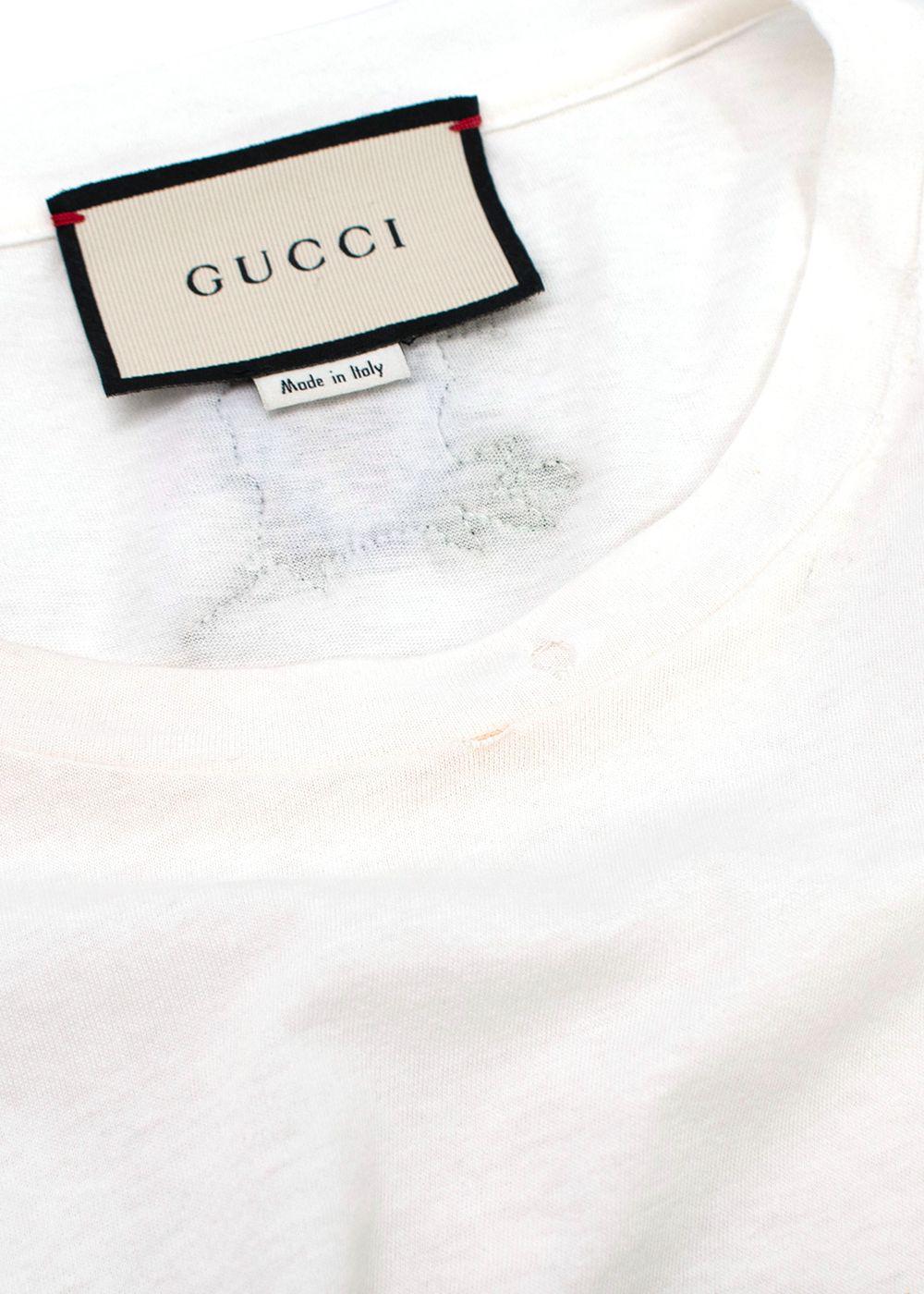 Gucci White Washed Logo Distressed Neckline  T-Shirt