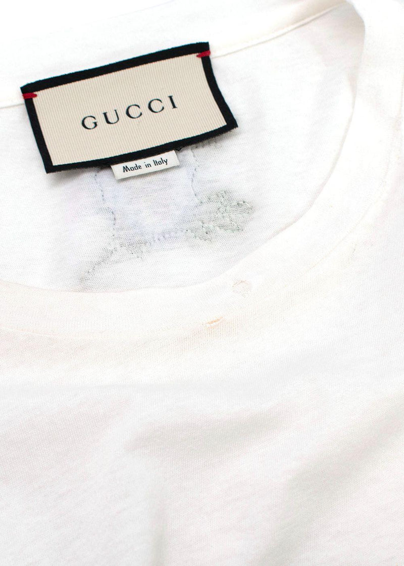 Gucci White Washed Logo Distressed Neckline  T-Shirt