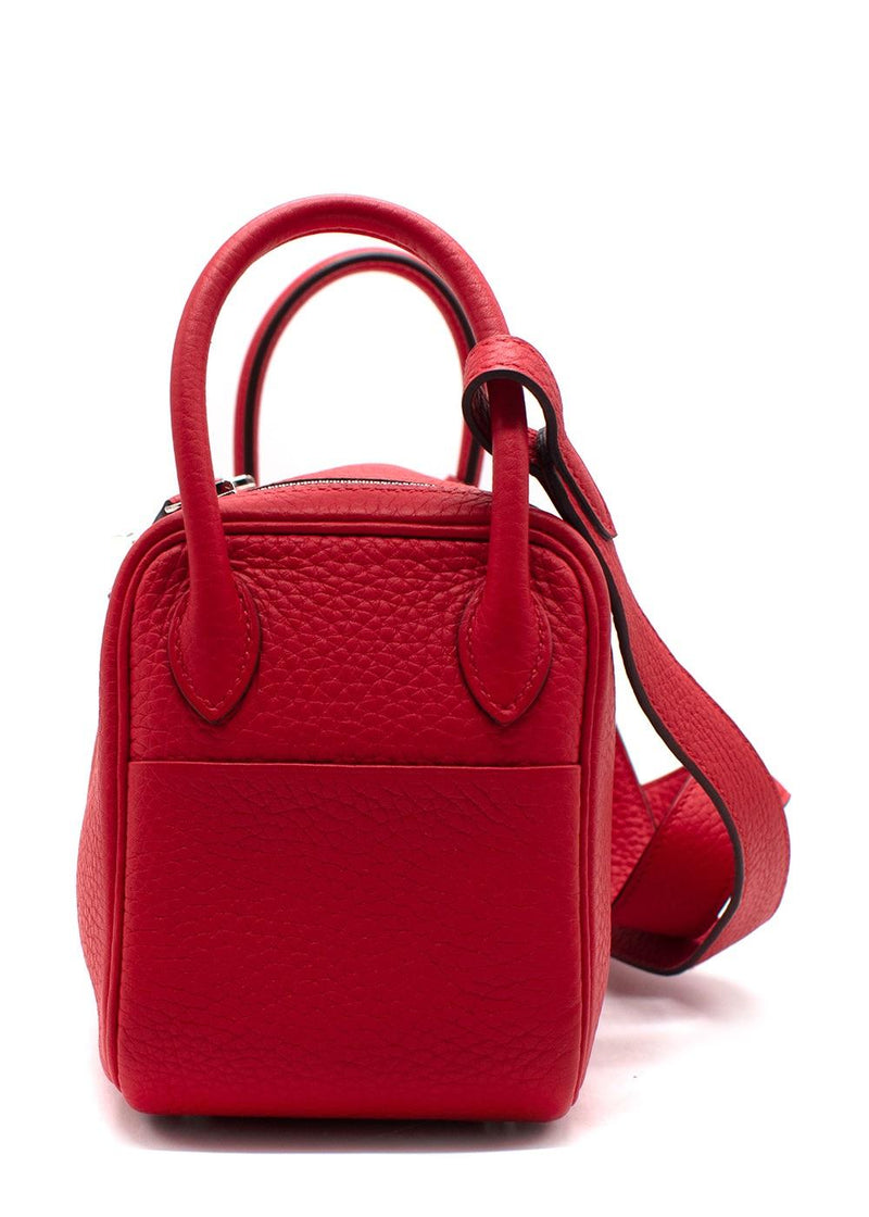 Hermes Mini Lindy in Red Clemence Leather with Palladium Hardware