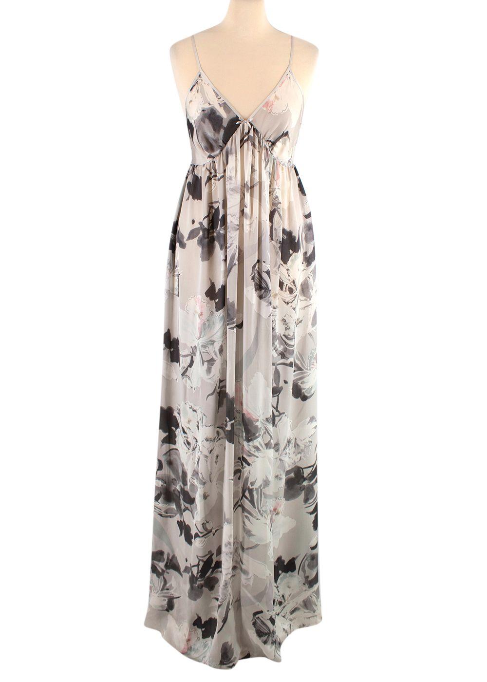 Jenny Packham Grey Floral Silk Nightgown and Robe