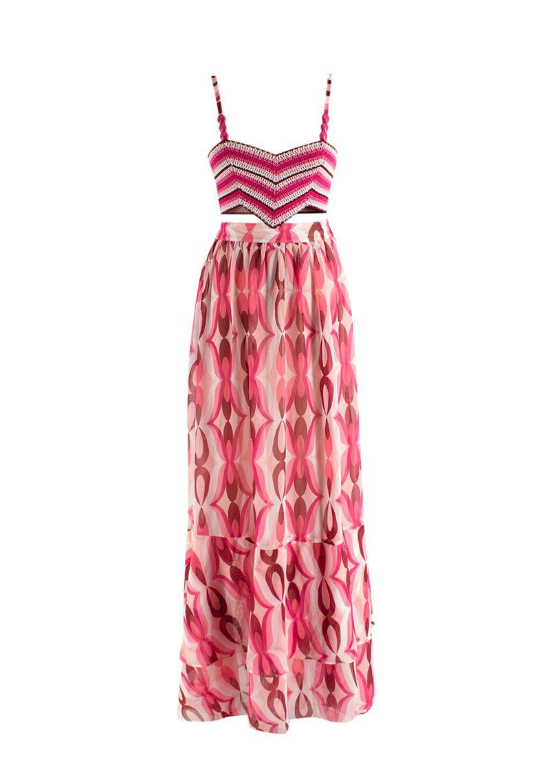 PatBO Pink Flamant Twist Crochet Maxi Dress