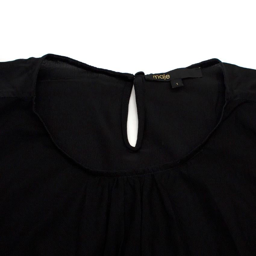 Maje Black Lace Panel Silk Top