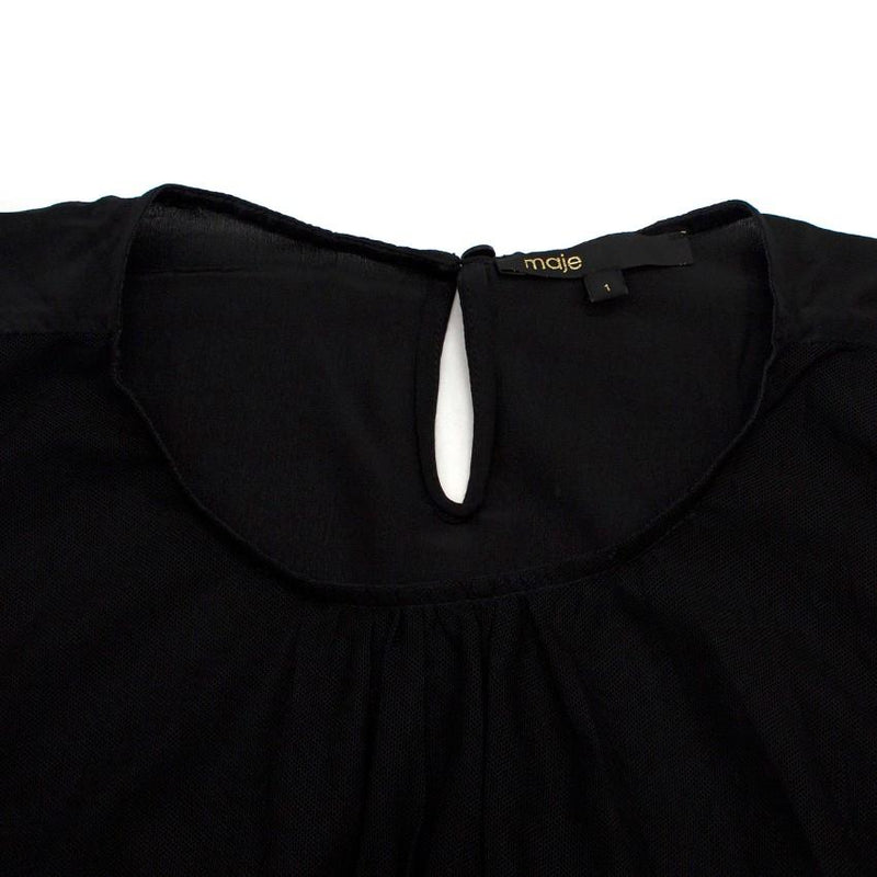 Maje Black Lace Panel Silk Top