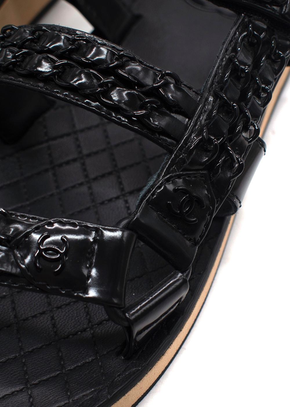 Chanel Black Patent Leather Chain Dad Sandals