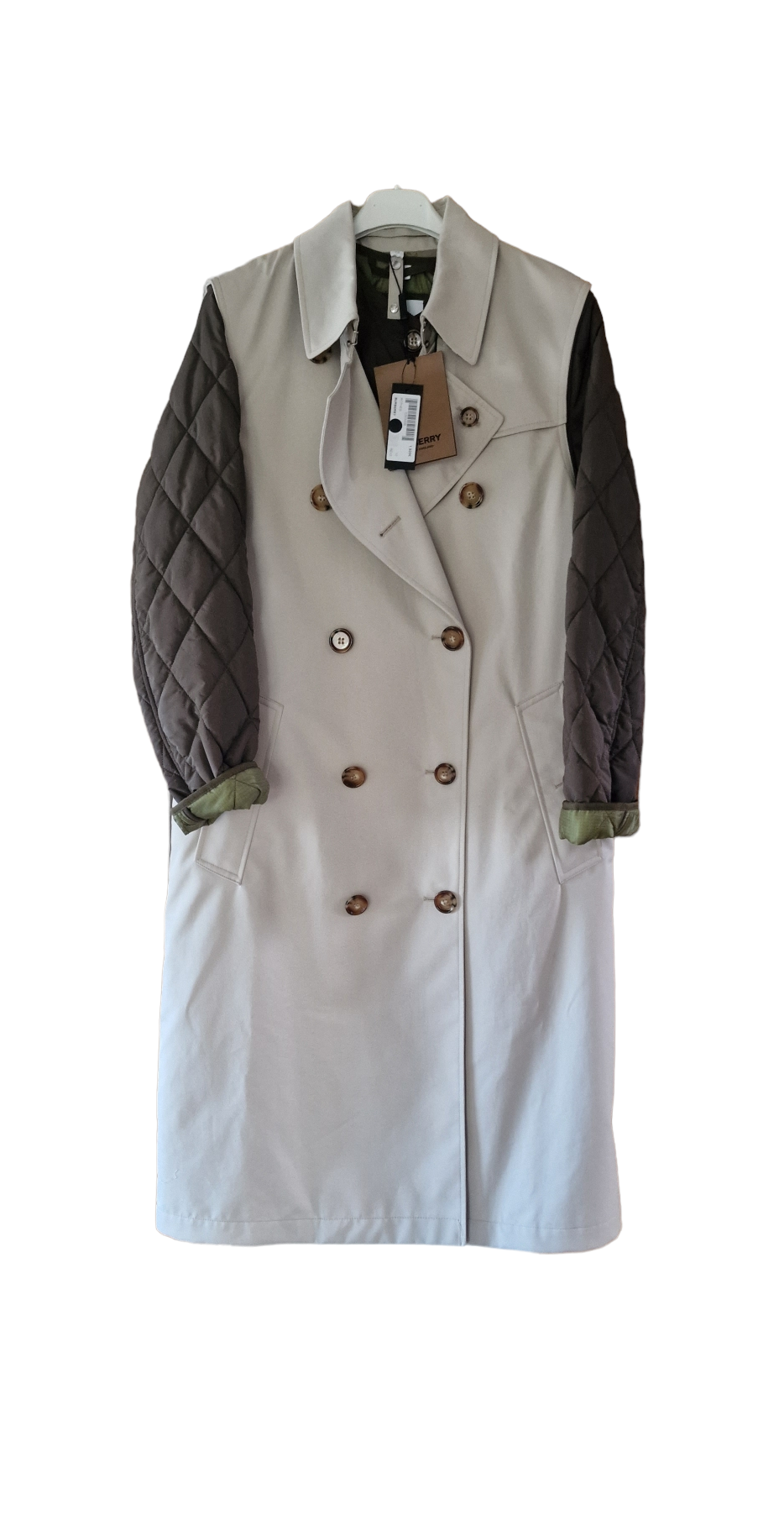 stone gabardine quilted sleeve trench coat