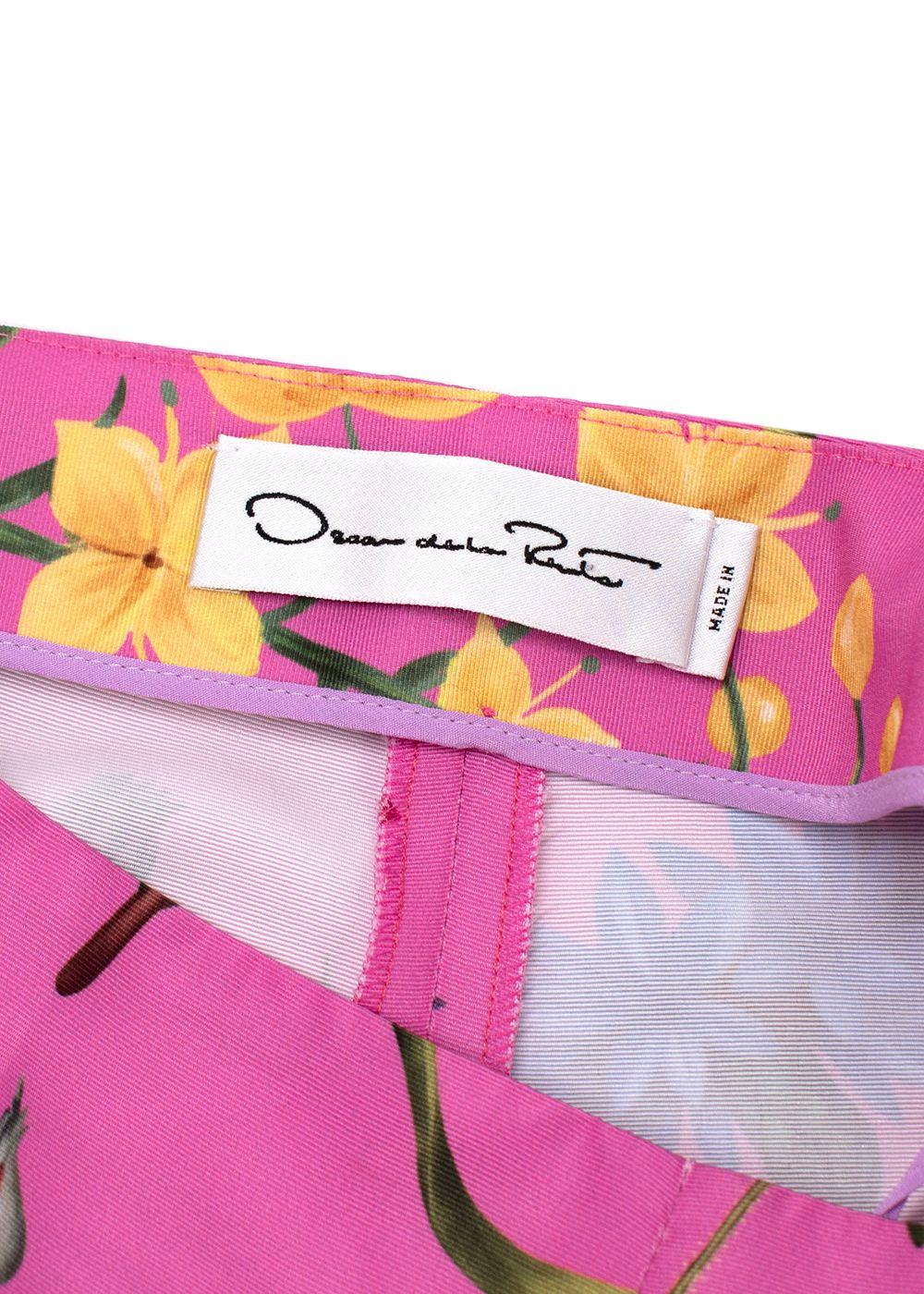 Oscar de la Renta Pink Floral-Print Faille Straight-Leg Trousers