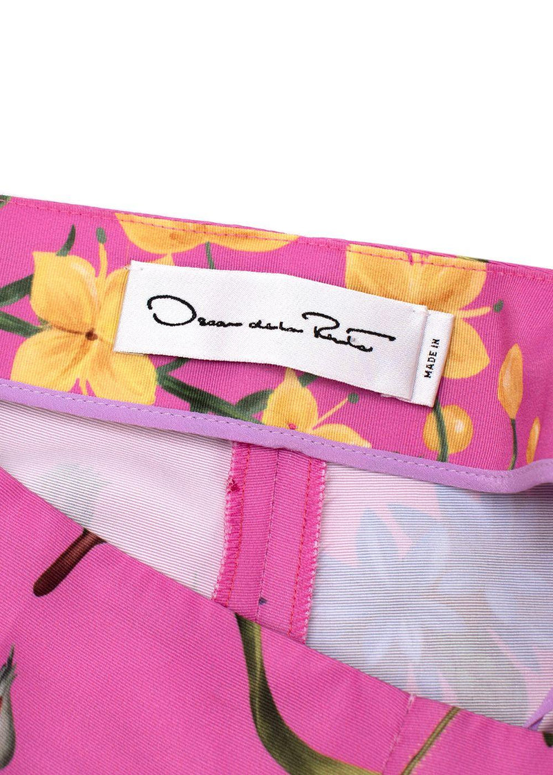 Oscar de la Renta Pink Floral-Print Faille Straight-Leg Trousers