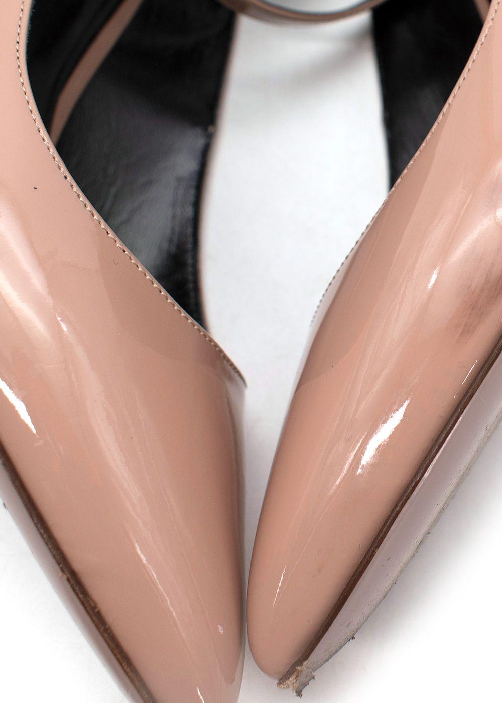 Dusty-Pink Patent Point Toe Block Heeled Pumps