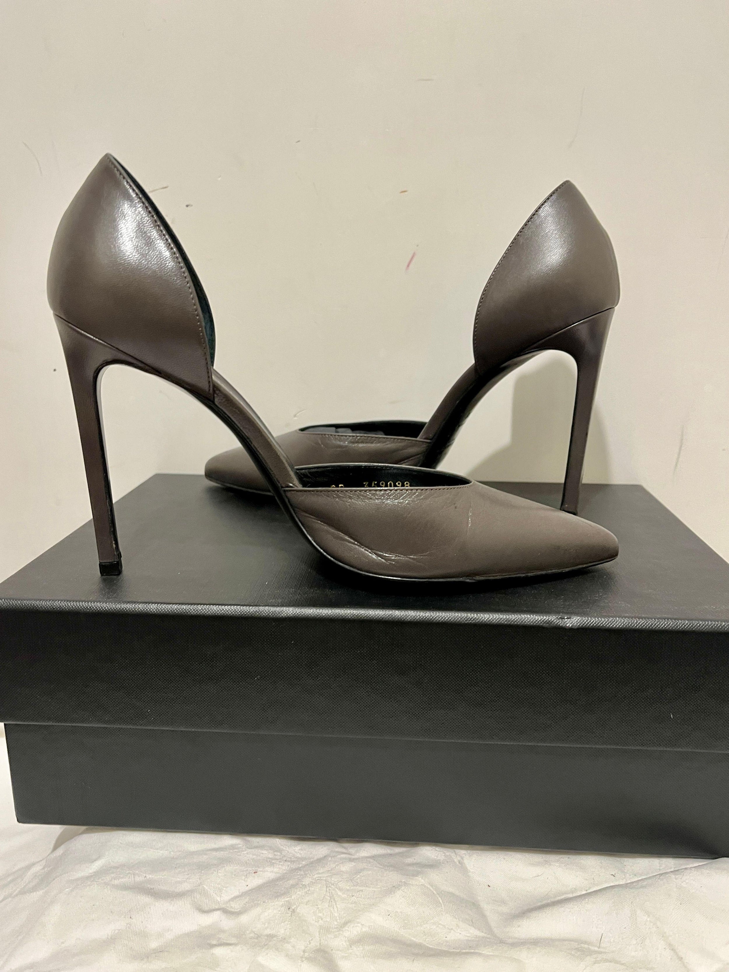 Grey Leather D'Orsay 105 Pumps