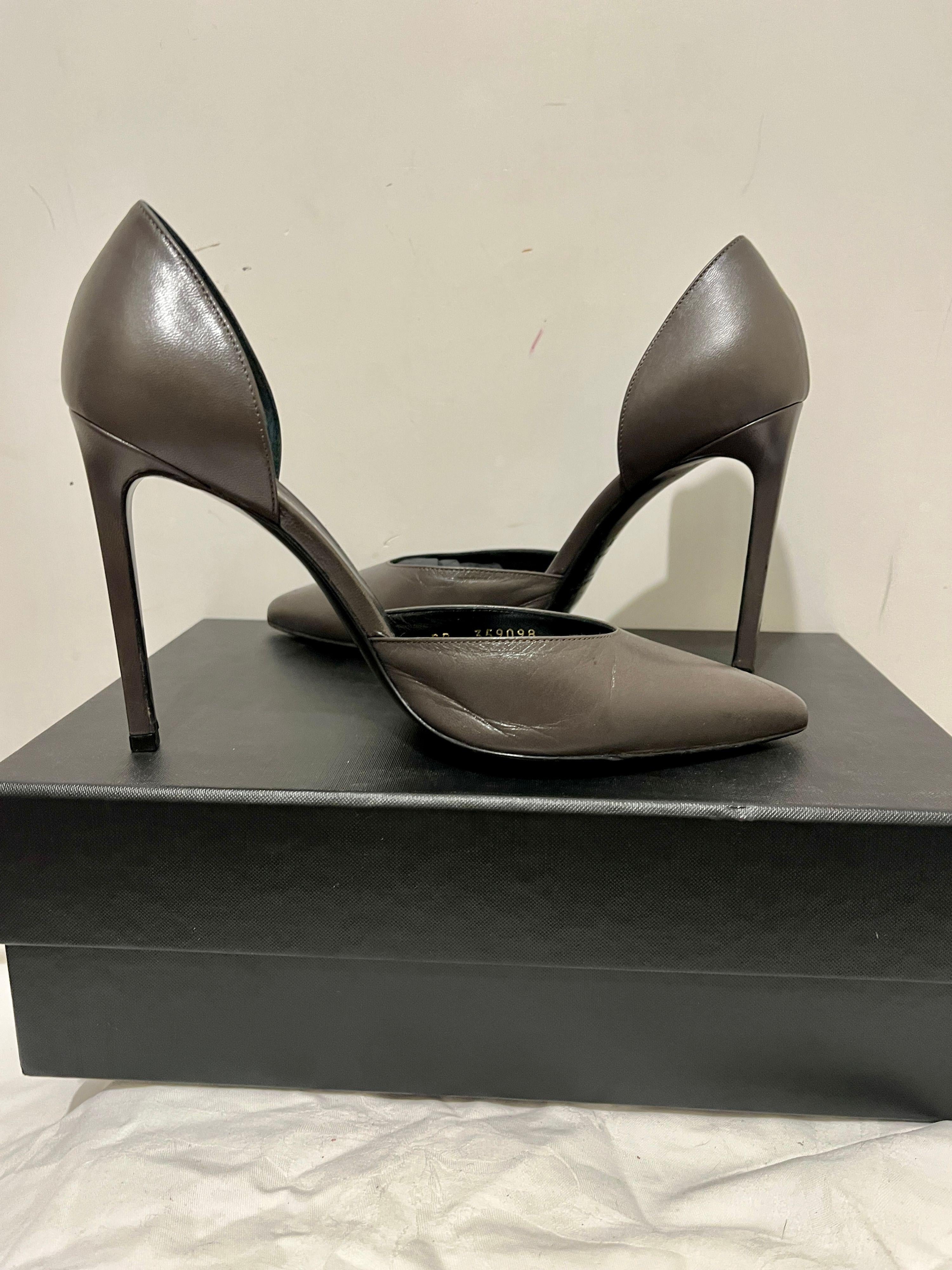 Grey Leather D'Orsay 105 Pumps