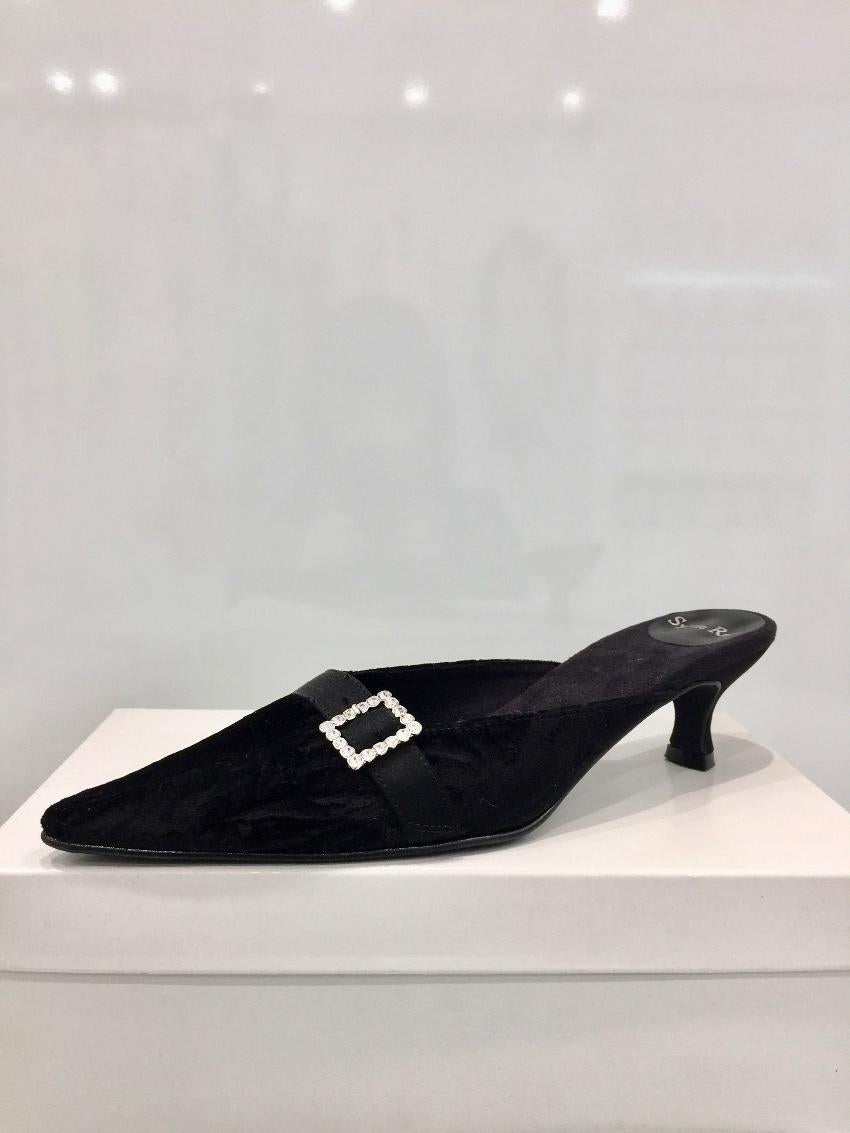 Sylvie Rost Black Crushed Velour Evening Slippers