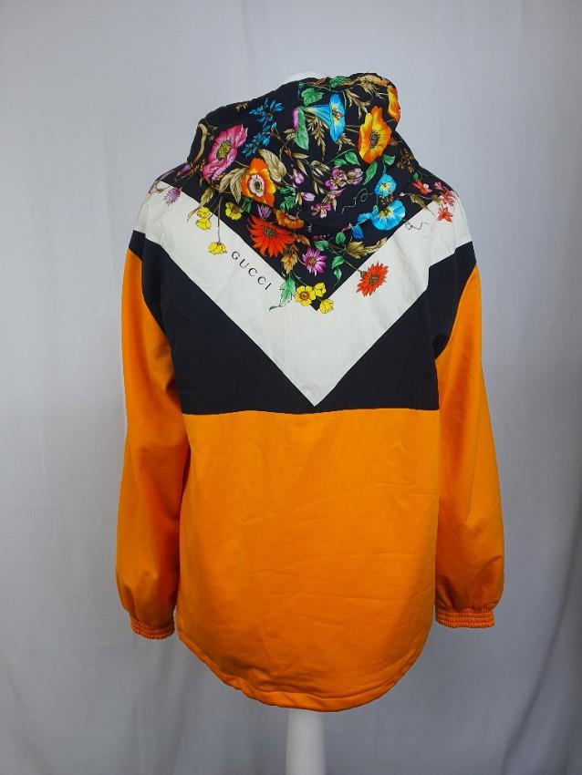 Gucci Orange Floral Print Shell Hooded jacket