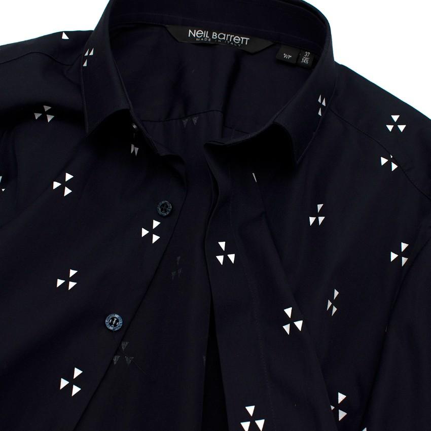 Neil Barrett Navy Cotton Poplin Geometric Print Short Sleeve Shirt