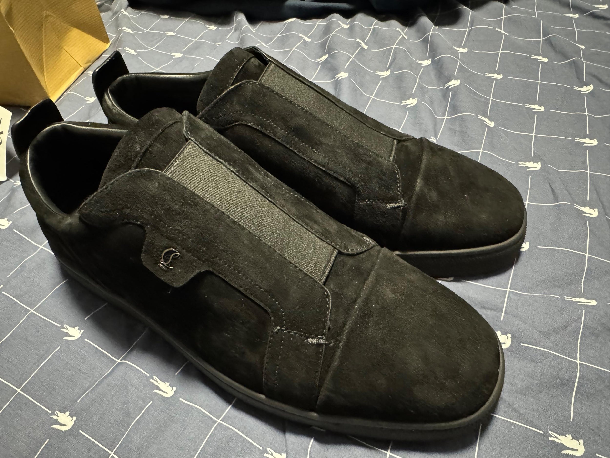 Louboutin Black Velours Slip On Sneakers