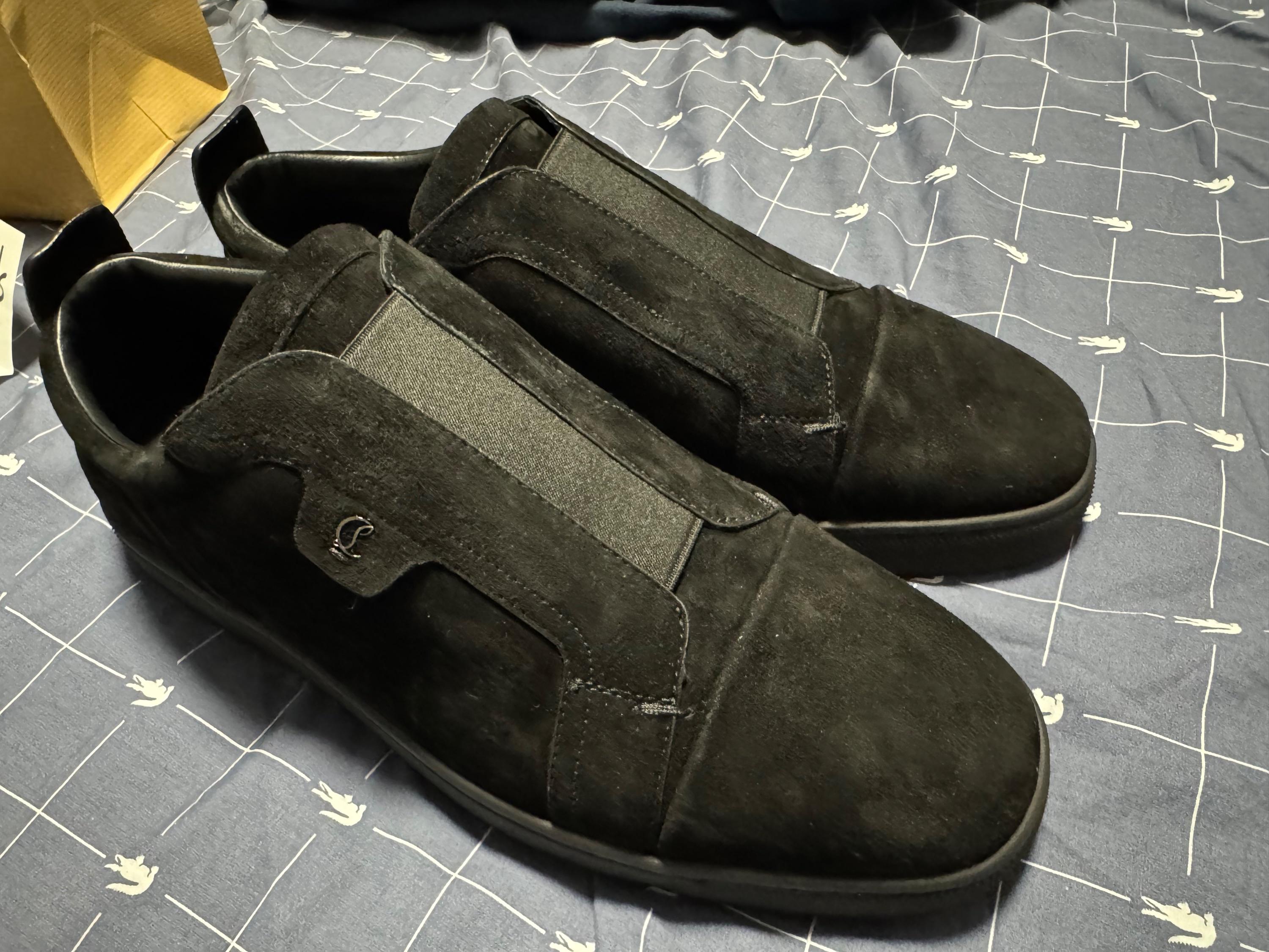 Louboutin Black Velours Slip On Sneakers