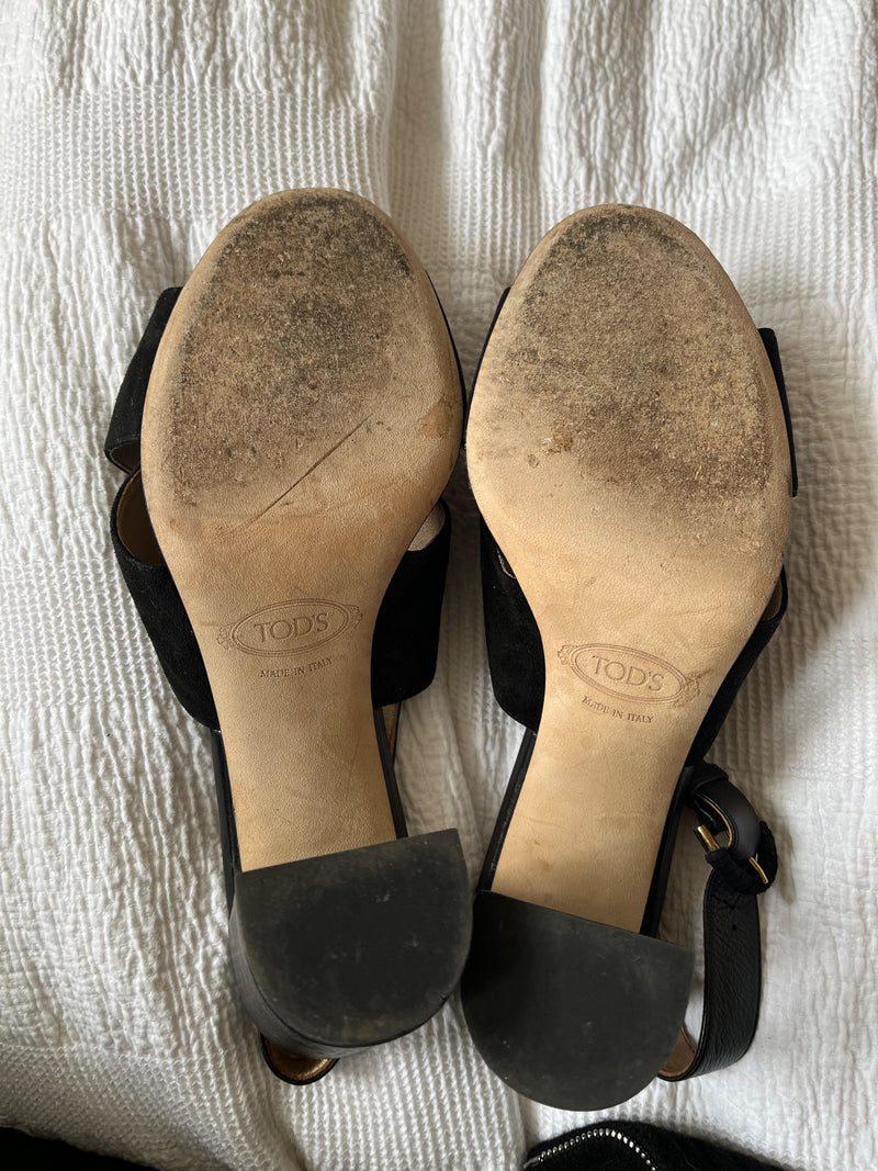 Black Suede And Leather Heeled Sandals