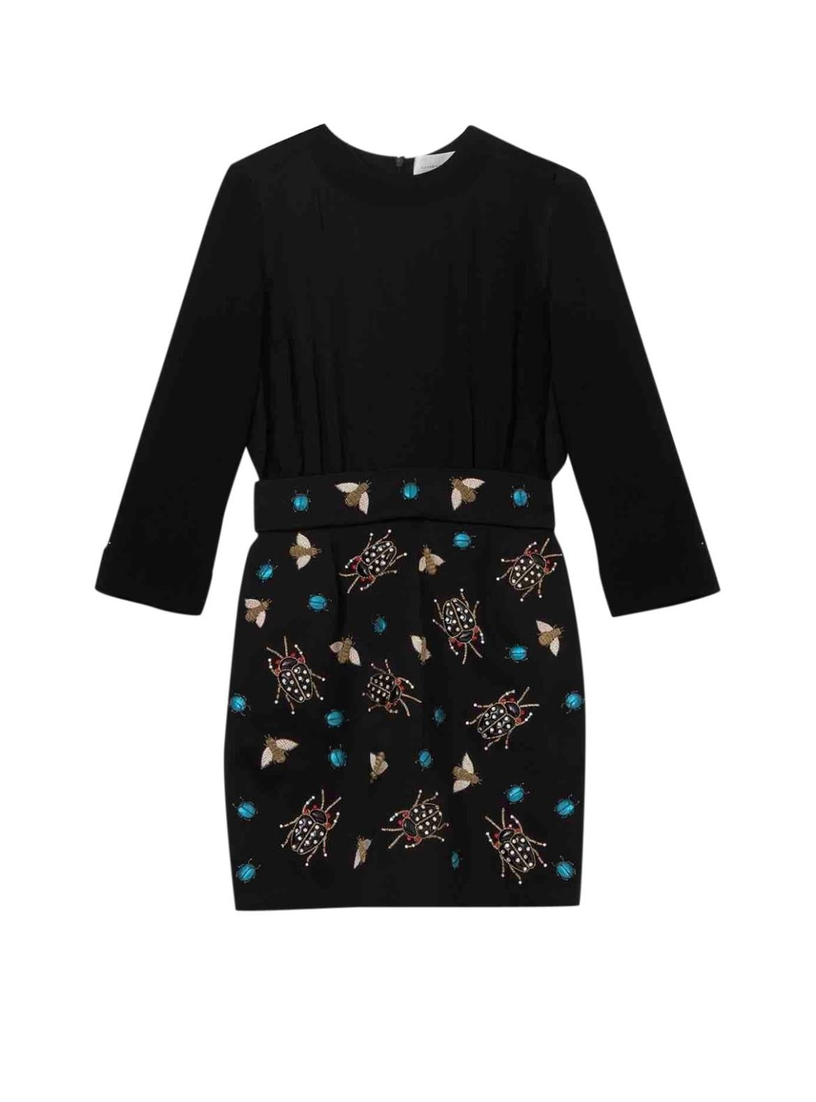 Silk Satin & Navy Crepe Insect Embellished Short Dress