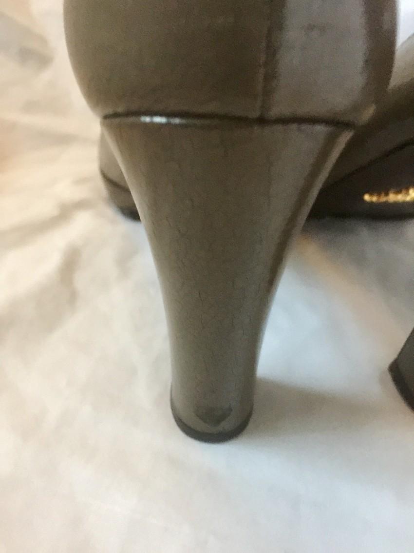 Prada Taupe Round Toe Patent Leather Pumps