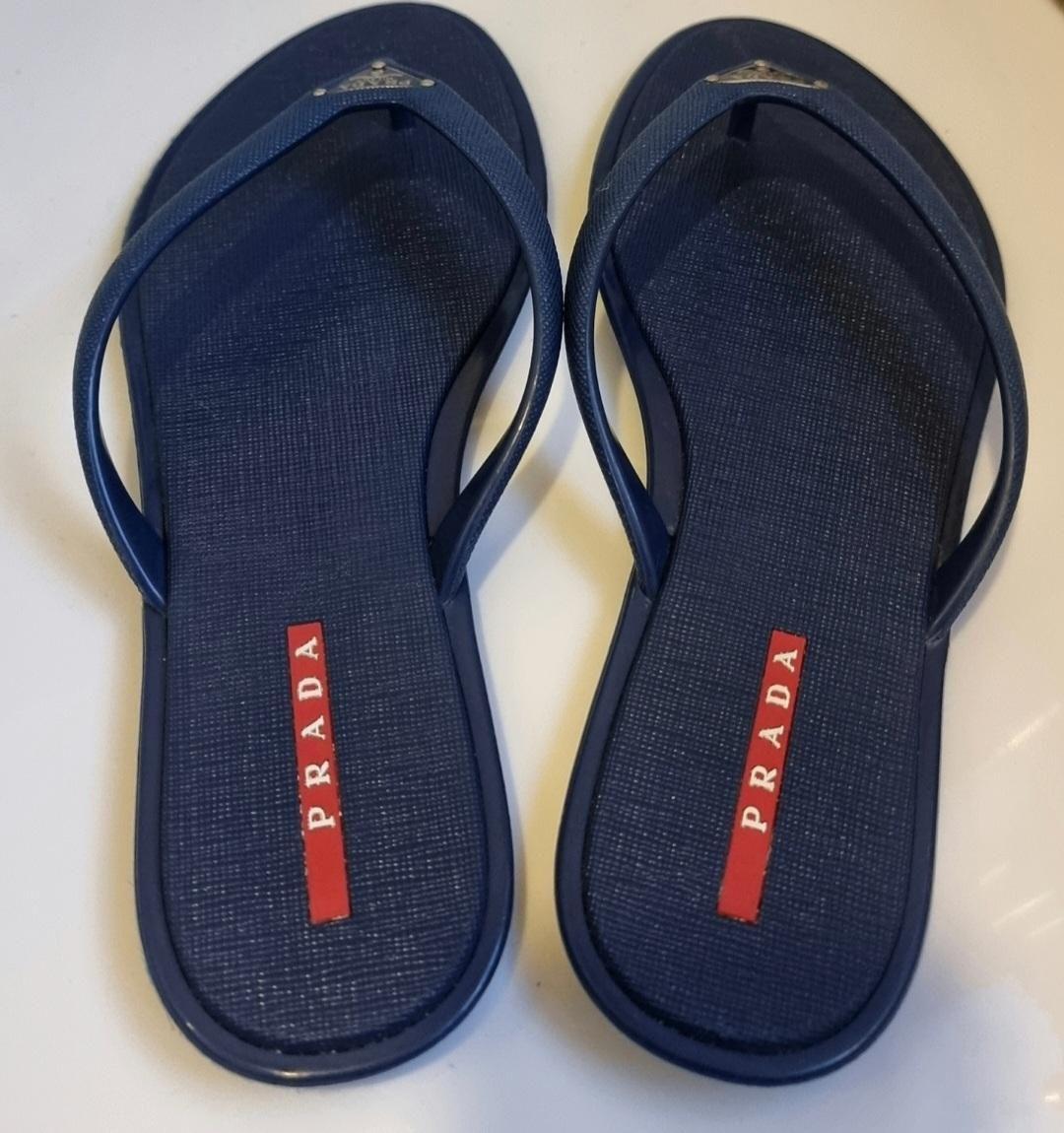 Prada Navy Rubber Thong Flats