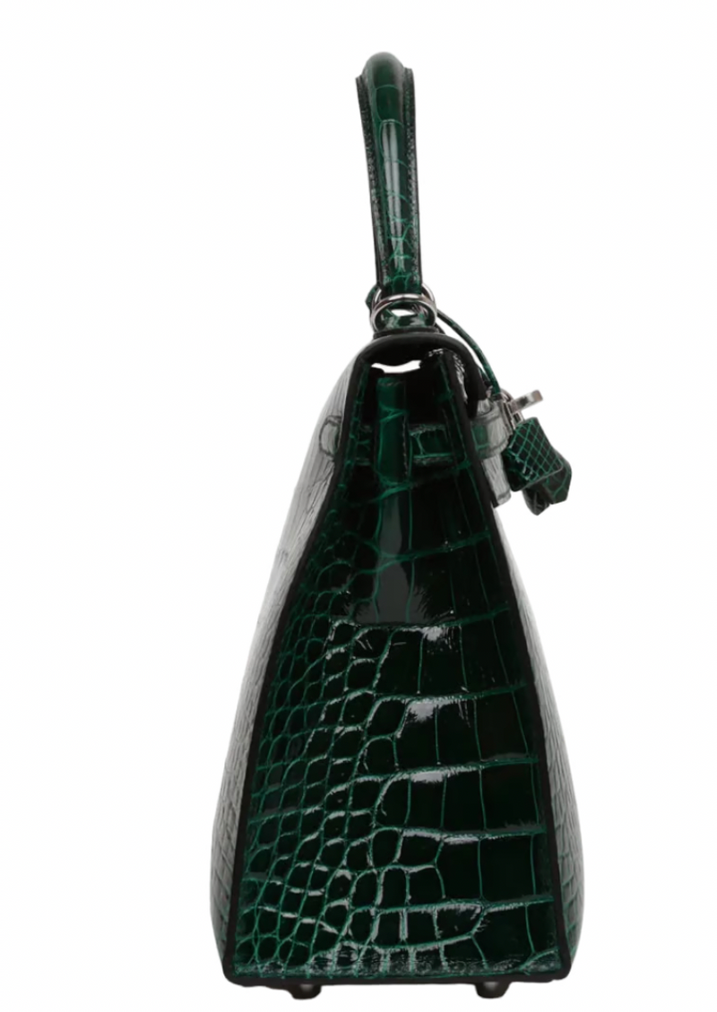 Crocodile Niloticus Lisse Vert Foncé 25cms Kelly with Palladium Hardware