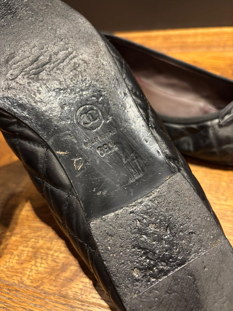 Chanel Black Leather Ballet Flats