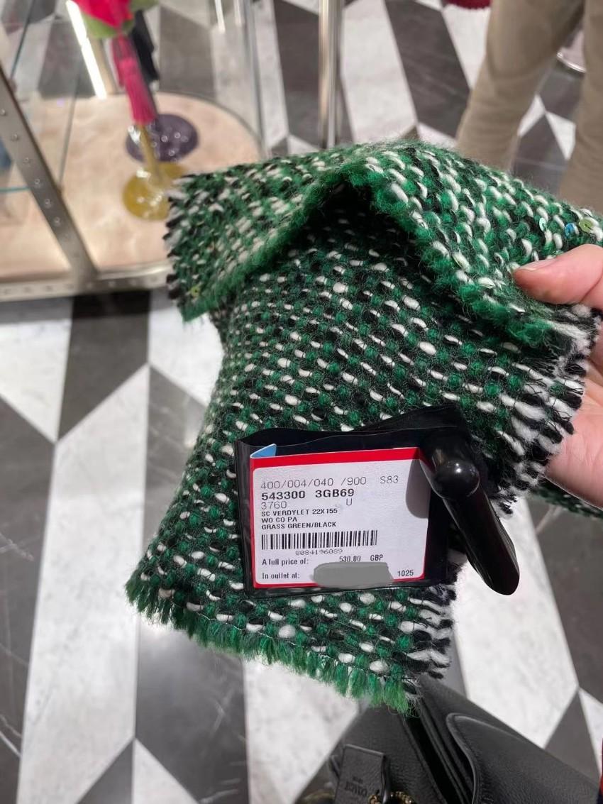 Gucci LA Patch Embellished Green Melange Wool Blend Scarf
