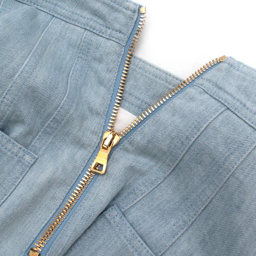 Balmain Blue Cotton Denim Buttoned Mini Skirt