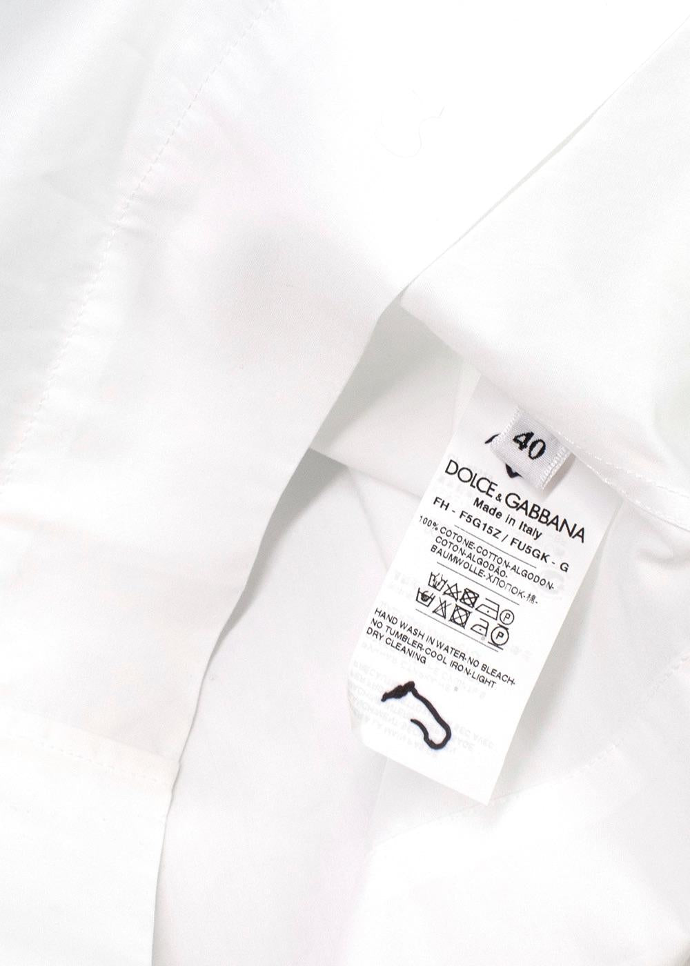 Dolce & Gabbana White Cotton Poplin Shirt with Pink Crystal Buttons