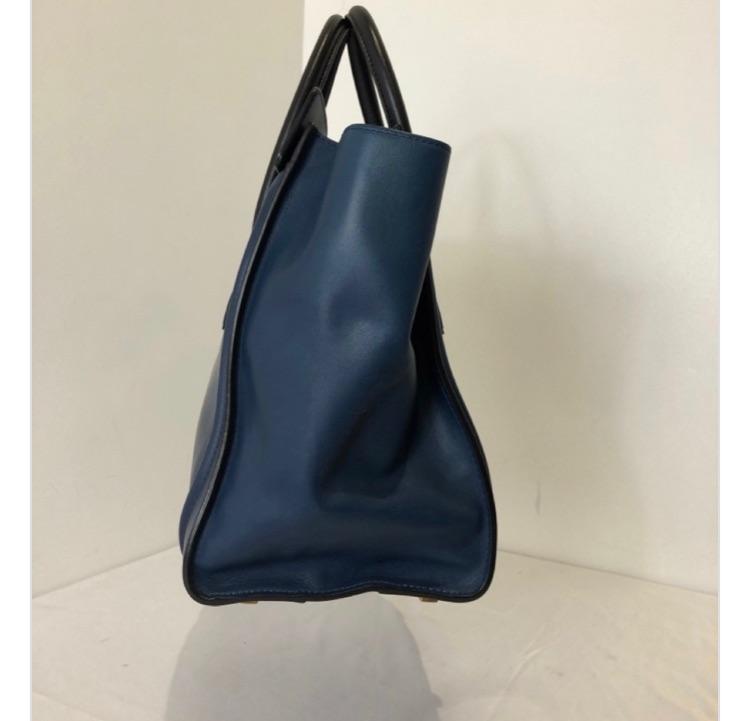 Blue Leather Mini Luggage Tote