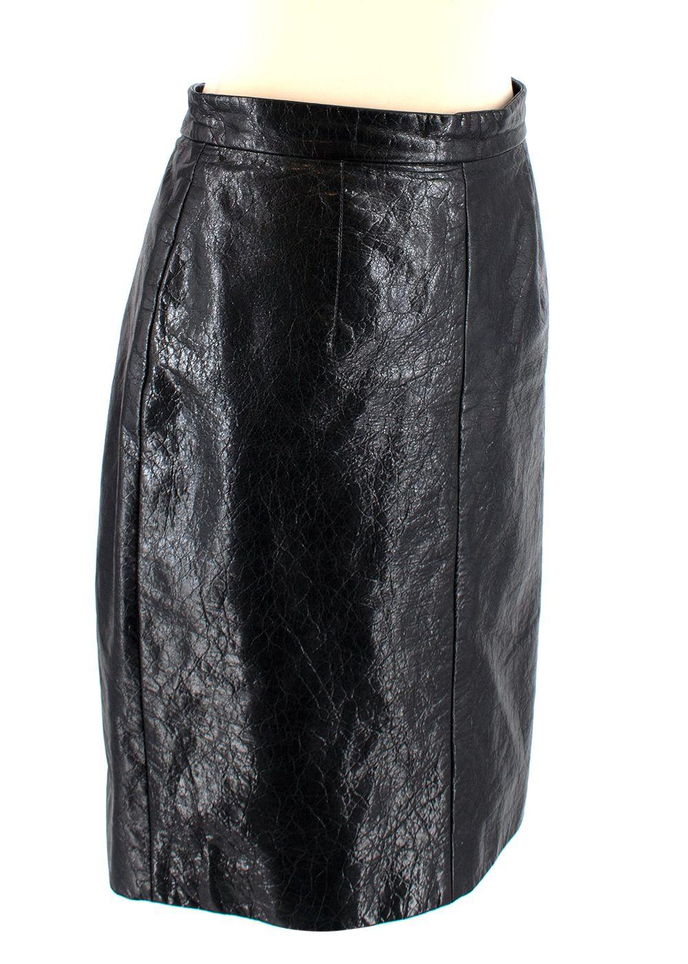 Black Crackled Leather Pencil Skirt