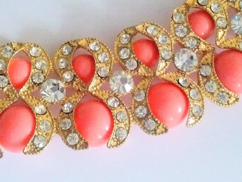 Bespoke coral colour and crystal statement choker/necklace