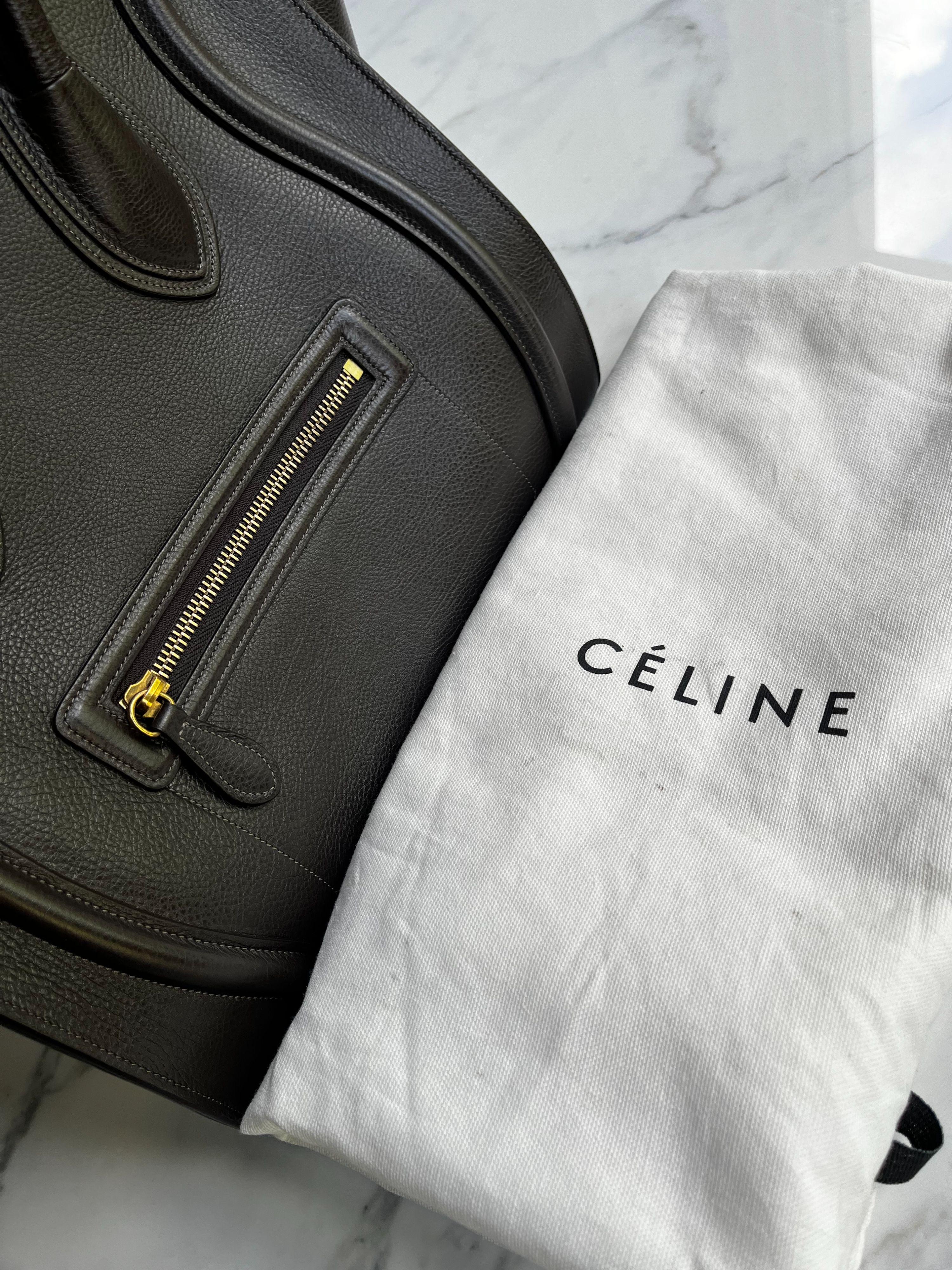 Brown Grained Calfskin Mini Luggage Bag