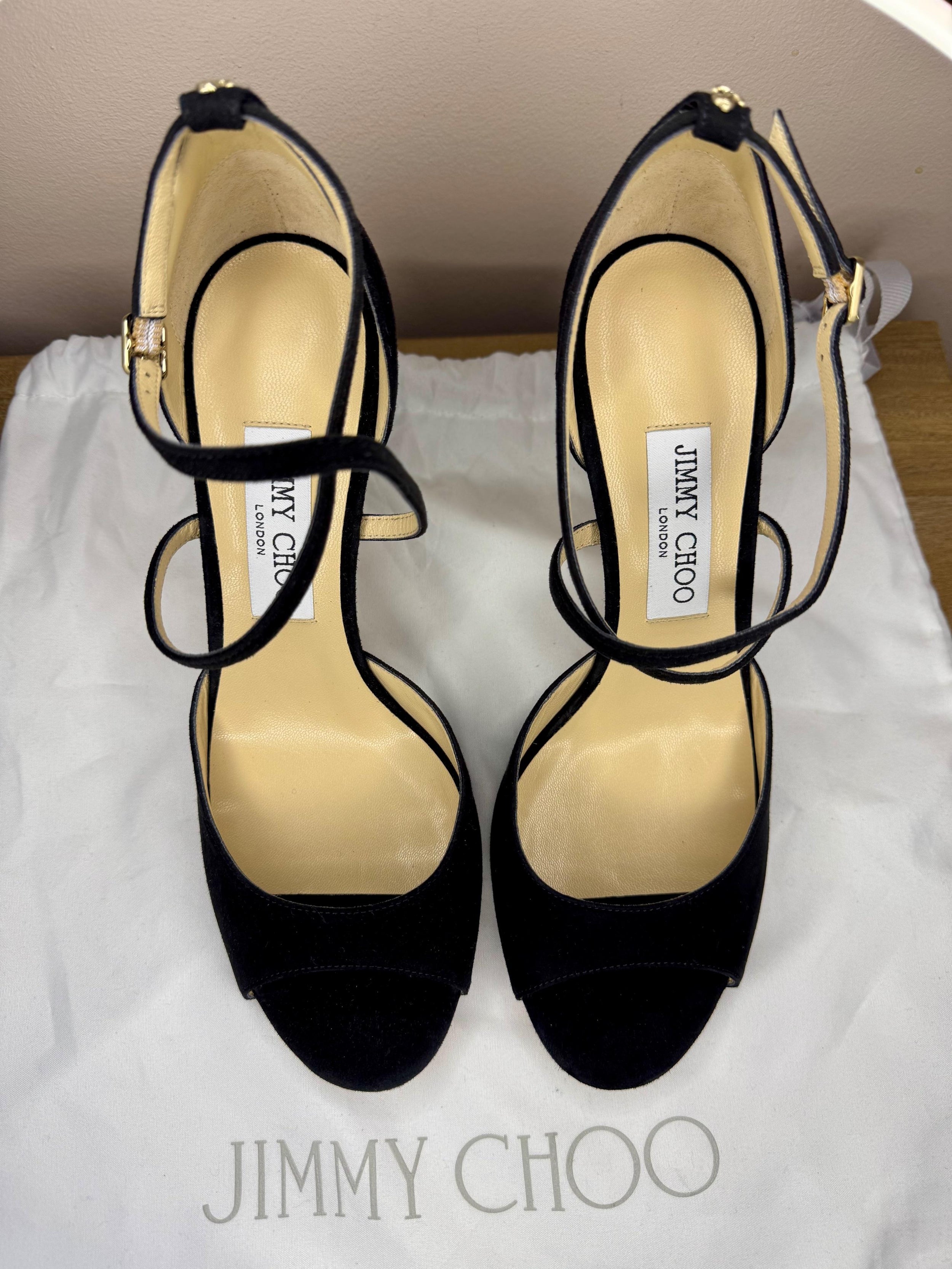 Jimmy Choo Black Suede Emsy 85 Sandals