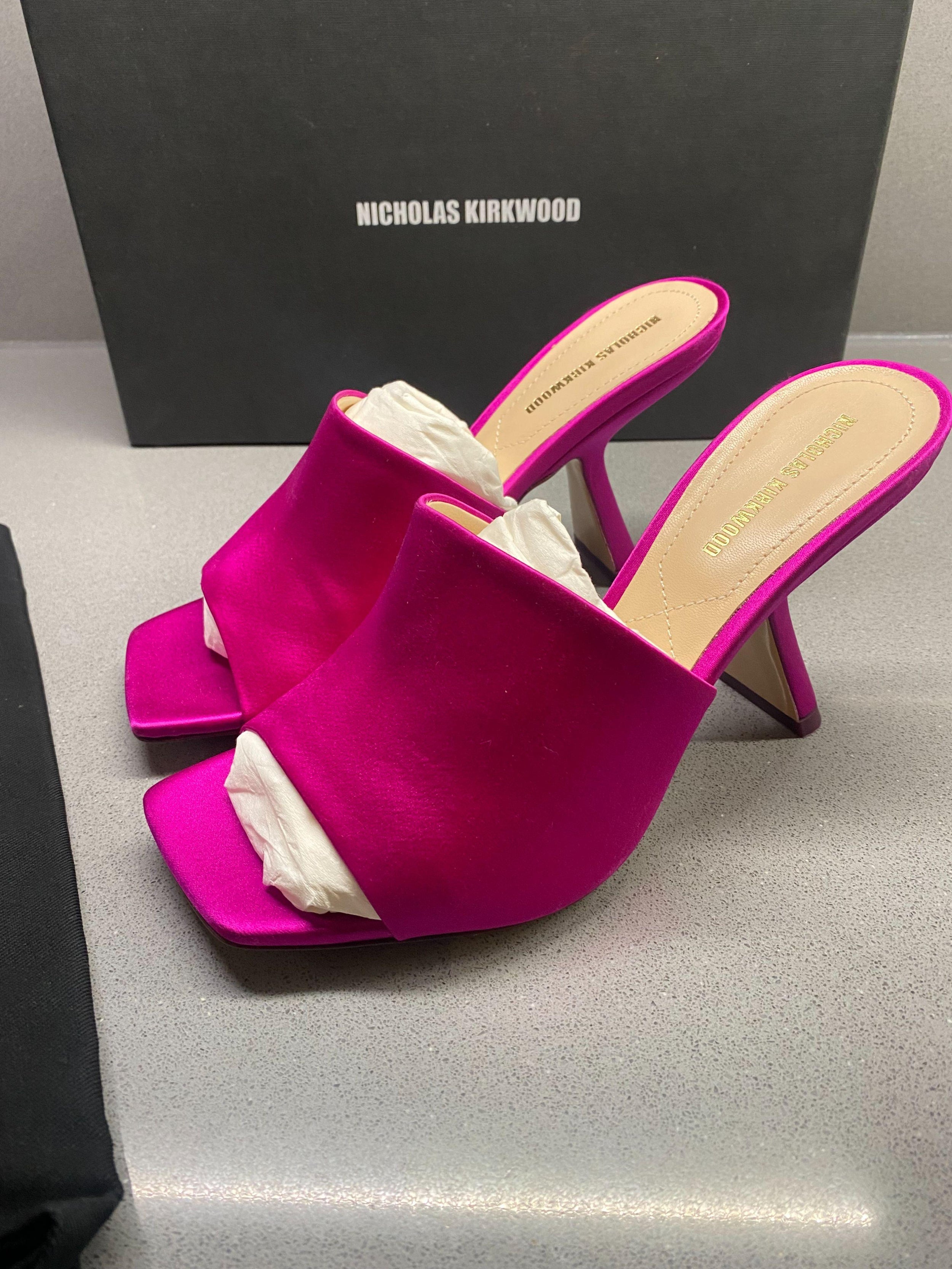 Nicholas Kirkwood Fuchsia Alba Satin Mules