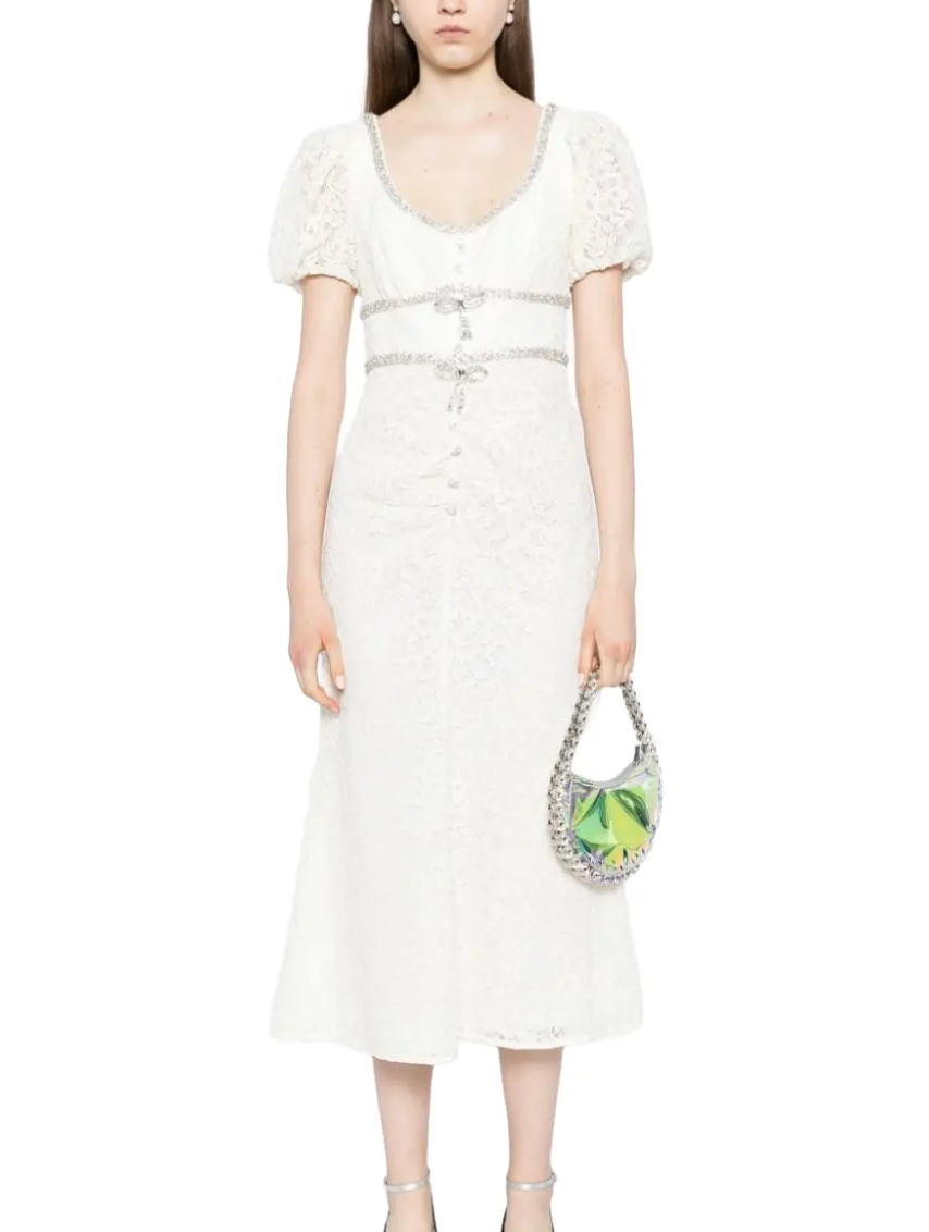 Self Portrait  Diamanté Trim Lace Midi Dress