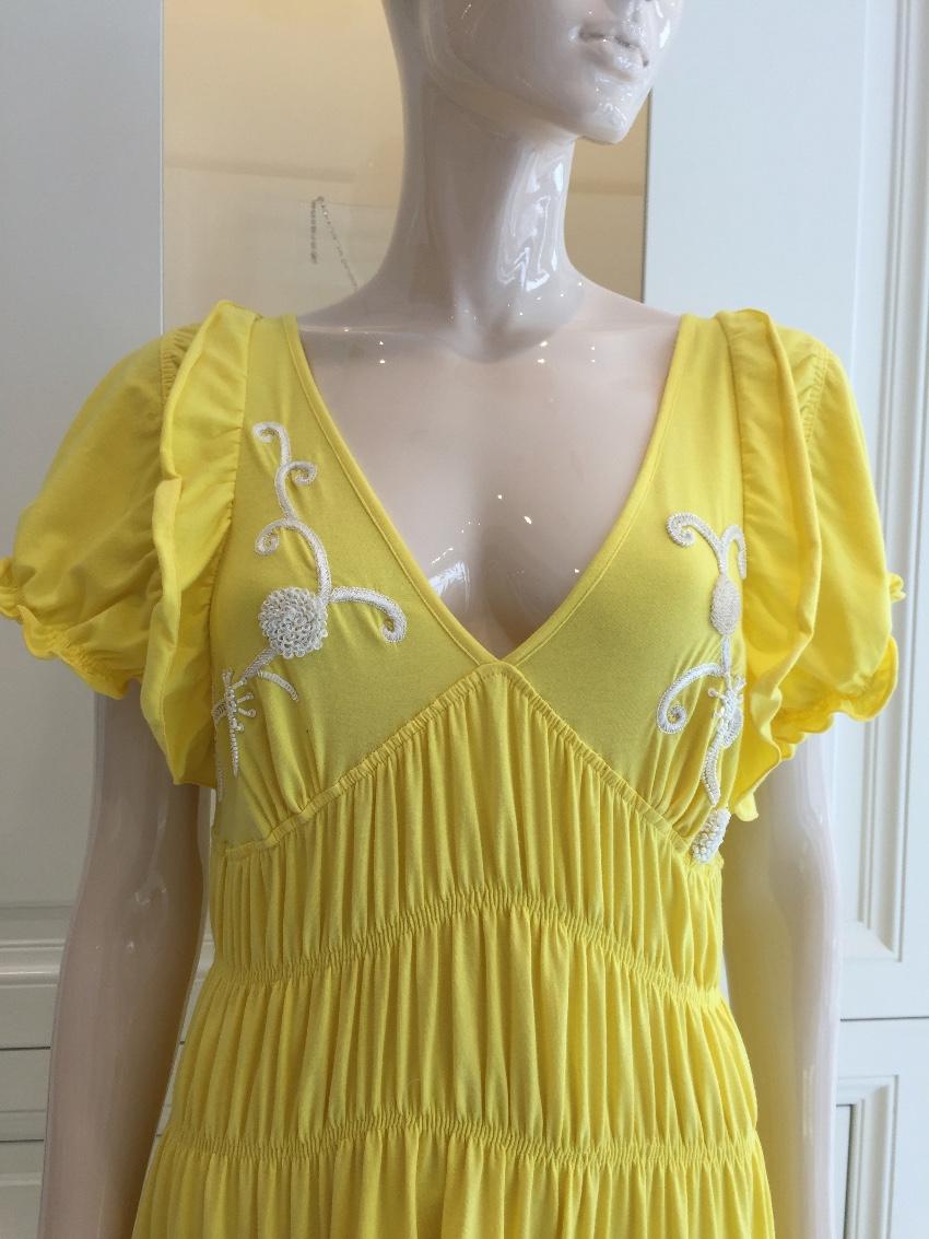 Gaetano Navarra Hand Embroidered Canary Yellow Beaded Dress