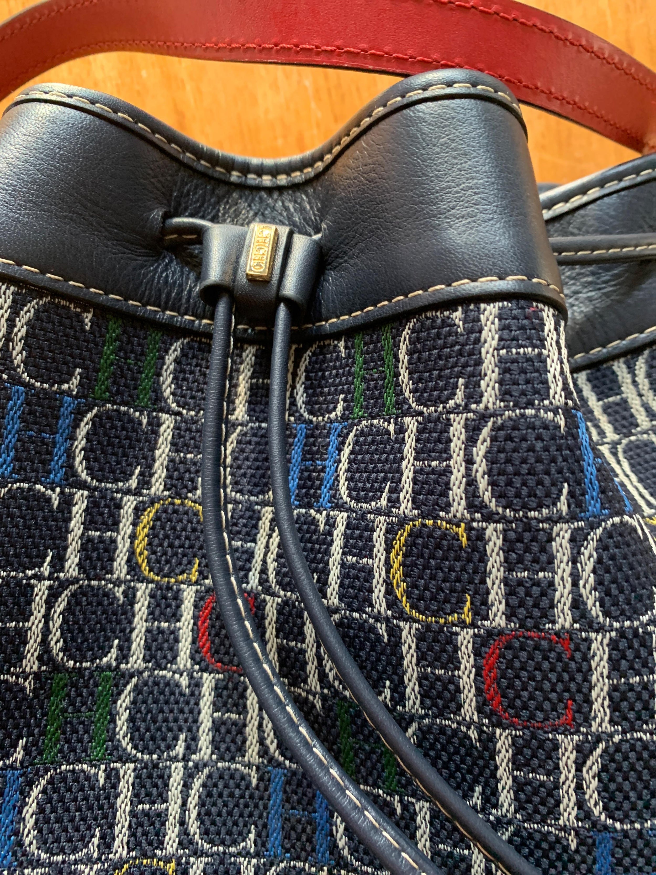 Carolina Herrera Navy Monogram Bucket Bag