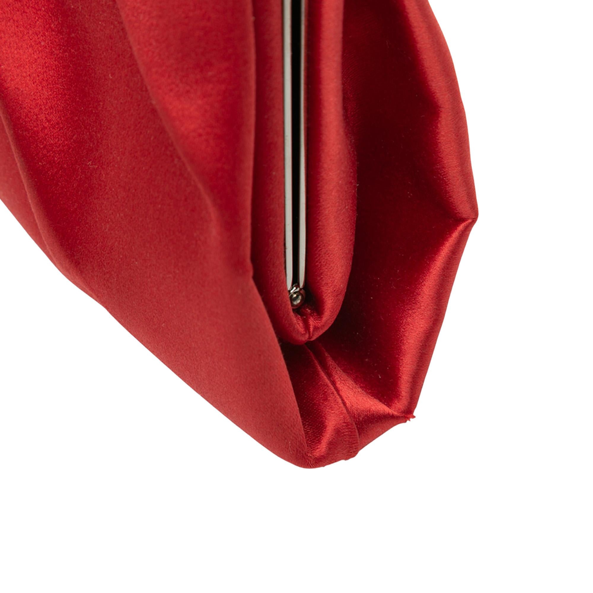 Valentino Red Satin Pleated Chain Evening Clutch